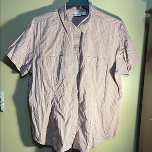 Cherokee Short-Sleeve Button-Down Shirt in Pink and White Check